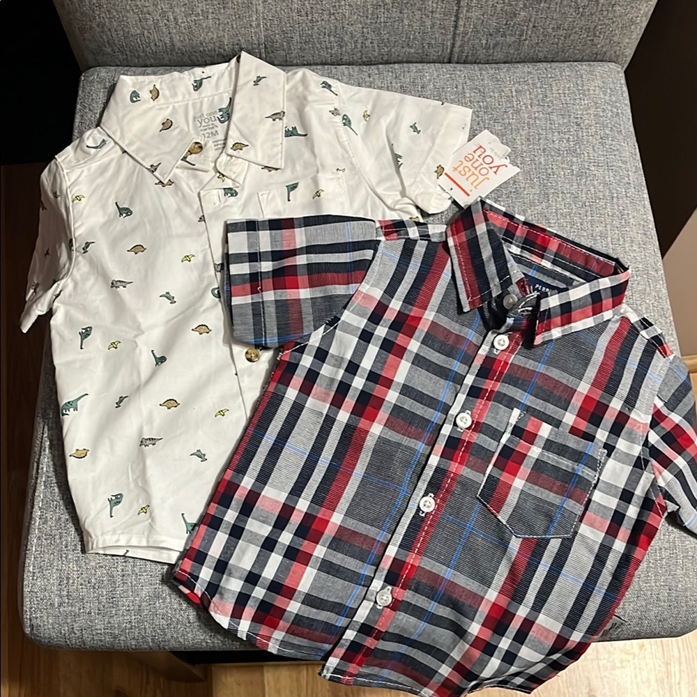 Boys' Plaid and Dinosaur Print Button Short Sleeve Shirt Bundle